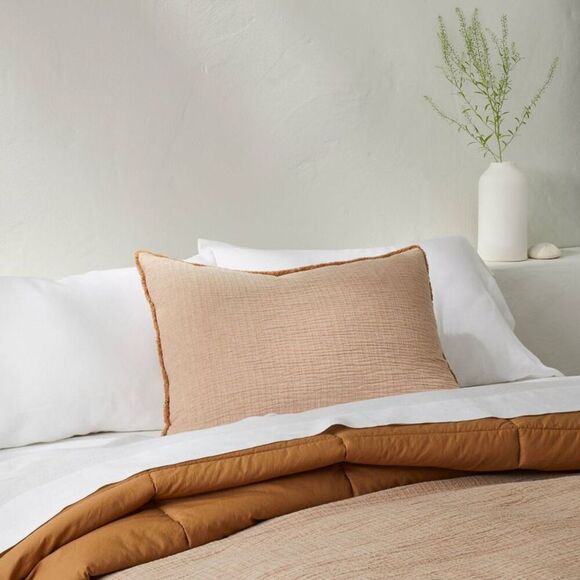 Casaluna - King Textured Chambray Cotton Pillow Sham Warm Bro Brown - Picture 2 of 4